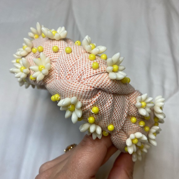 Lele Sadoughi Coral and Yellow Floral Headband - Picture 4 of 6